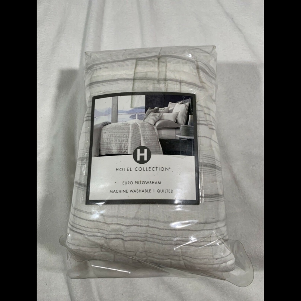 NIB Hotel Collection Linen Fog Quilted (1) European Sham Pillow Case